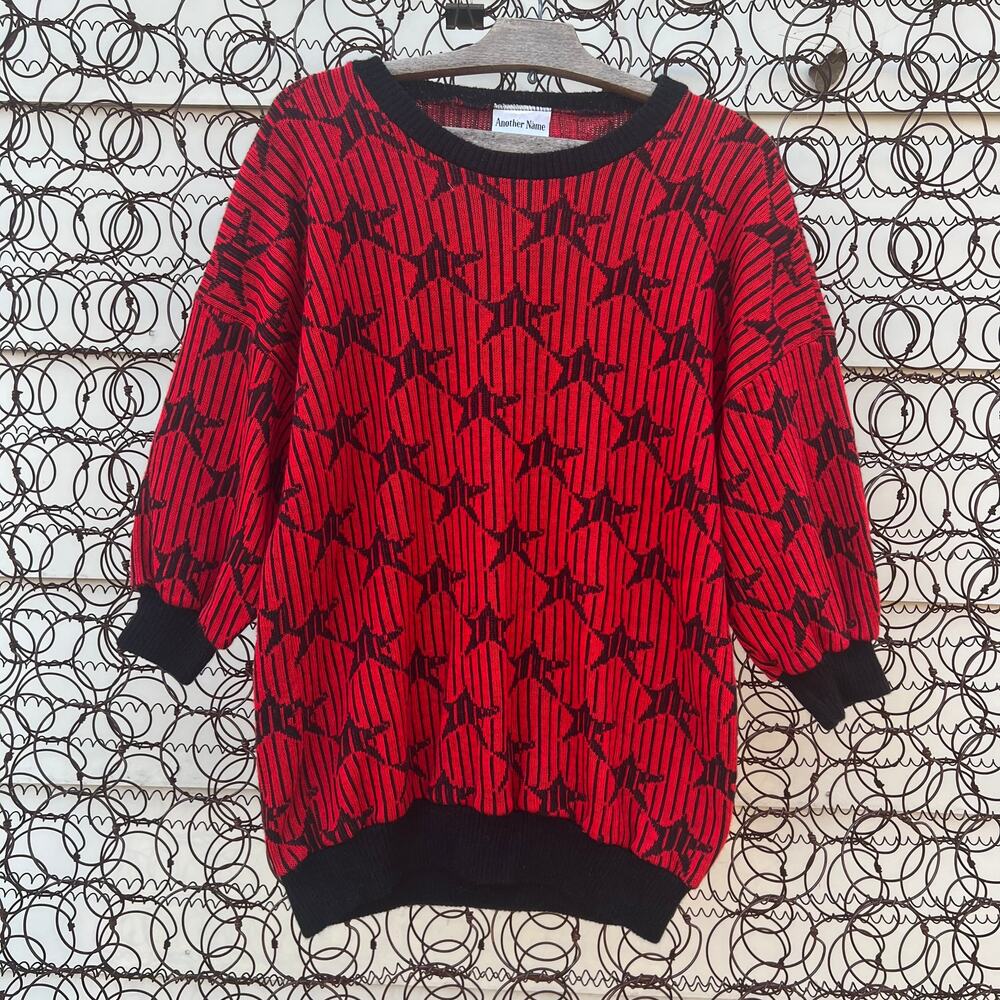 Vintage 90s Another Name Red and Black Star Knit Sweater XL?